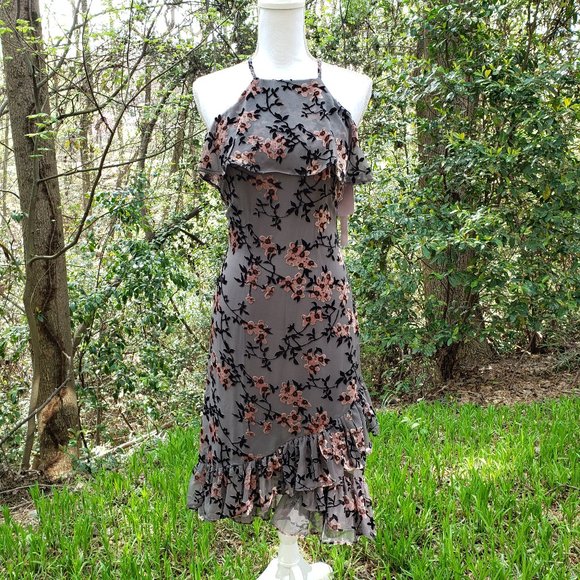 AVEC LES FILLES Burnout Party Dress in Gray + Pink Floral Size 2 New - Picture 13 of 16